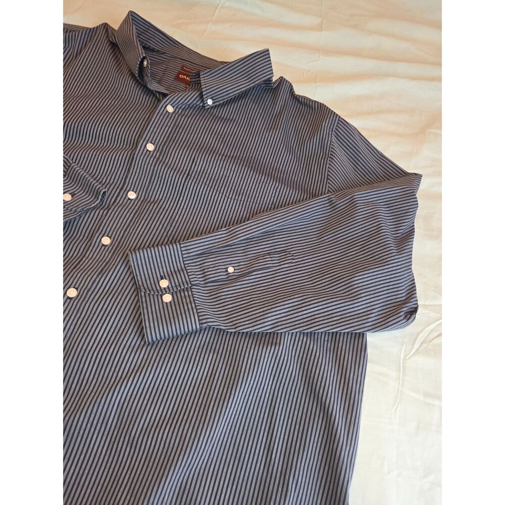 Oak Hill 4XLT Striped Button Down Shirt Navy Gray Wrinkle Free Cool Dry 4XL Tall